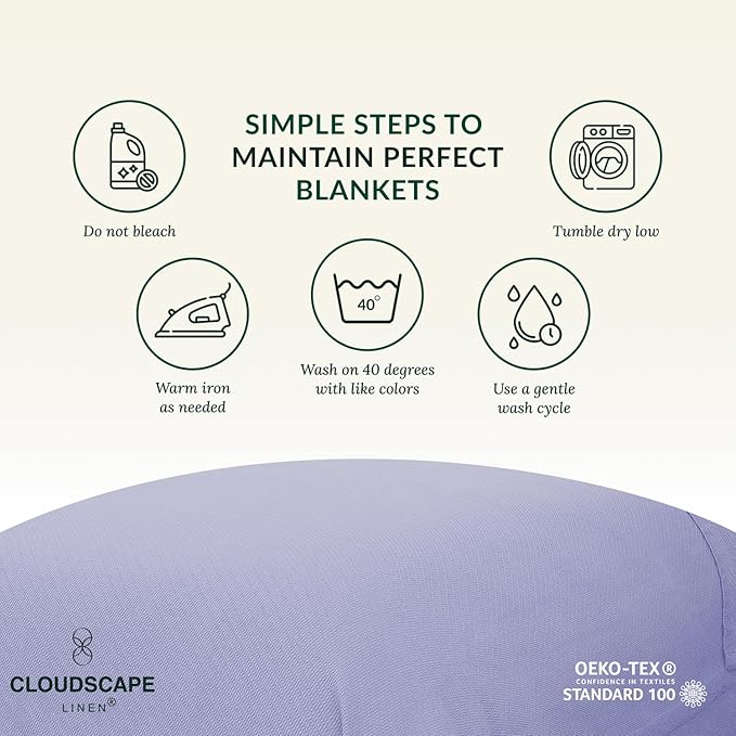 Cloud Scape Linen 100% Cotton Blanket King 92x108 Lavender Blue - Image 9