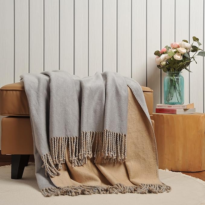 EP Mode Reversible Fringed Mulberry Silk Throw Blanket - Image 3