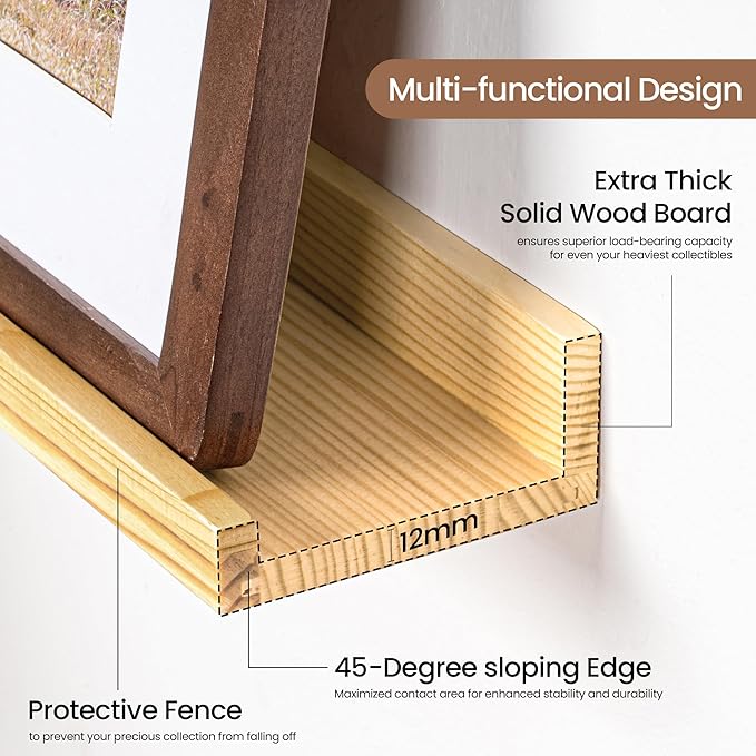 Picture Ledge Shelf, Solid Pine Wood Floating Shelves Set of 2, 36 Inches - Image 4