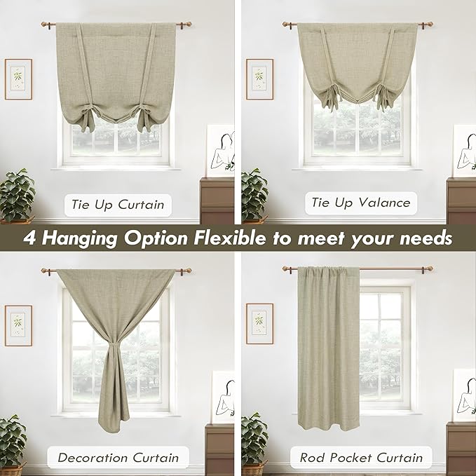 DriftAway Double Layer Linen Blackout Tie Up Curtains Thermal Insulated Fully - Image 6