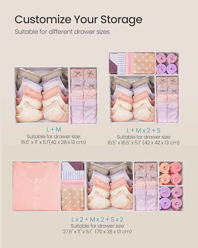 SONGMICS Drawer Organizer, Dresser Drawer Organizers, Foldable Fabric Storage - Image 5