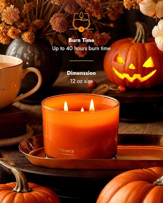 96NORTH Luxury Pumpkin Soy Candle | Large 3 Wick Jar Candle | Halloween & Fall - Image 3