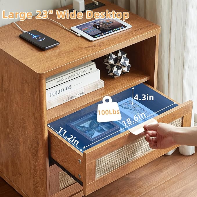 LEYAOYAO Rattan Dresser and Nightstand Set of 3, Boho Wood Dresser - Image 8