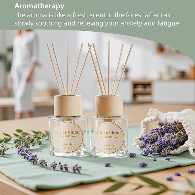 Binca Vidou Reed Diffuser Set Lavender & Linen Natural Scent Theme Oil Diffusers - Image 2