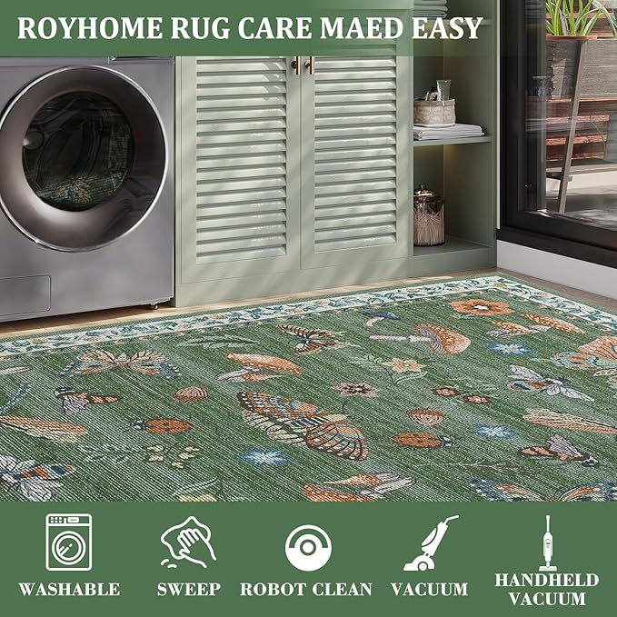 Mushroom Insect 6ft Round Rug Washable Non-Slip Soft Ultra-Thin Boho Circle - Image 4