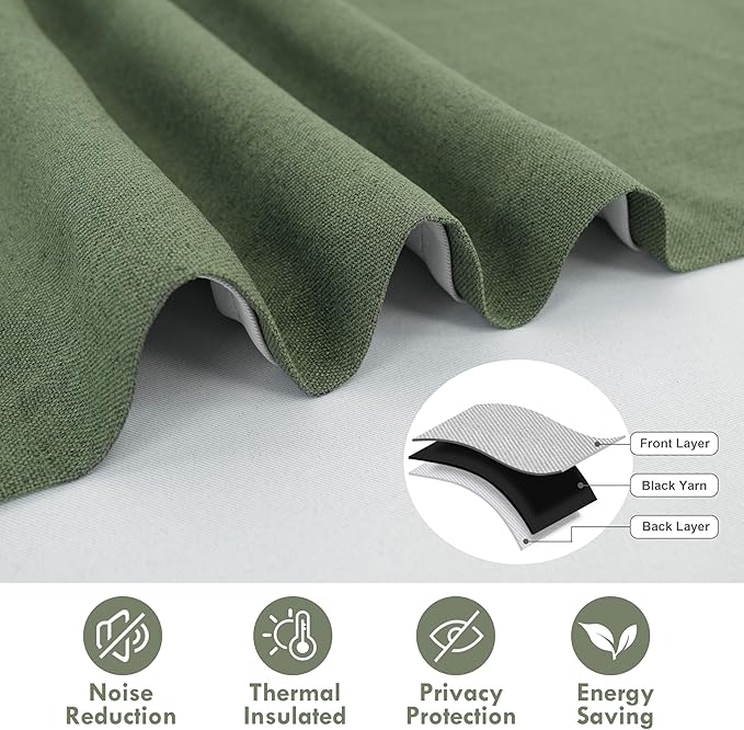 DriftAway Double Layer Linen Blackout Tie Up Curtains Thermal Insulated Fully - Image 5