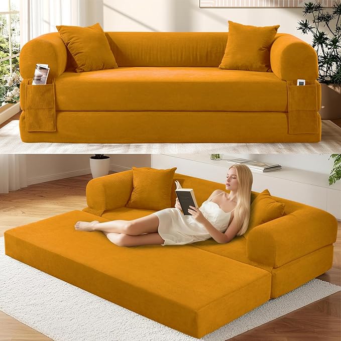 Convertible Futon Sofa Bed, Queen Sleeper Sofa Bed, Compressed Couch in a Box by GJQFurniture