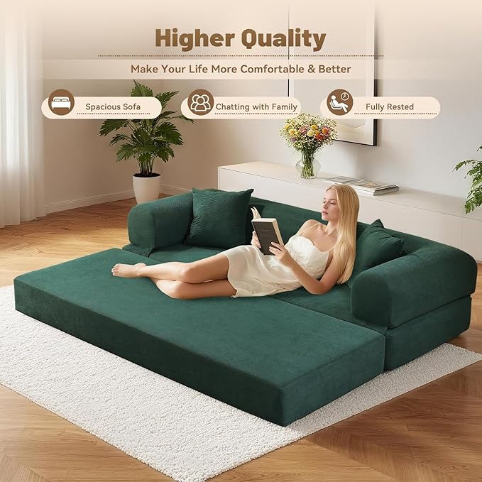 Convertible Sleeper Sofa Bed, Corduroy Pull Out Couch - Image 4