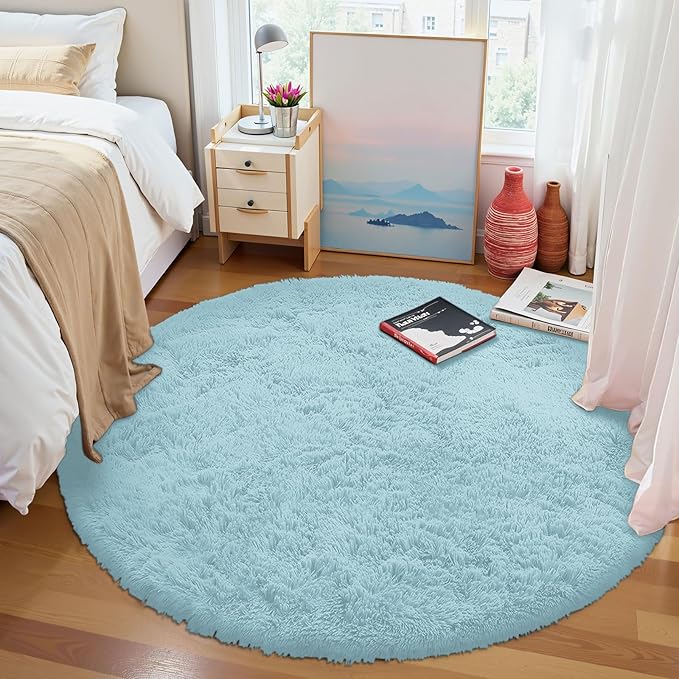 OLANLY Light Blue Round Rugs for Bedroom - Image 2