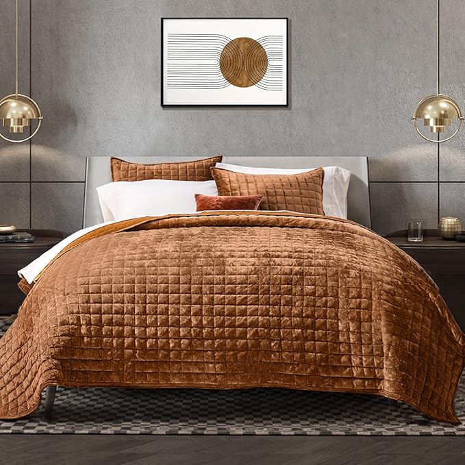 RECYCO Luxury Velvet Quilt Set Full Queen Size Bedding Sets, Ultra Soft Velvet by RECYCOHOMECOLLECTION