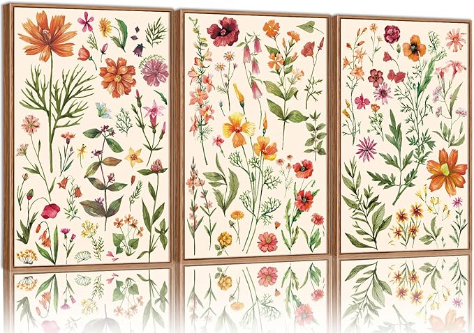 YeeHomedec Boho Wildflower Framed Canvas Wall Art, Colorful Vintage Floral Wall by Unknown