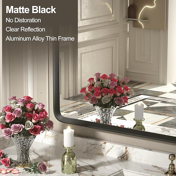 40x36 Inch Black Metal Framed Bathroom Mirror - Image 3