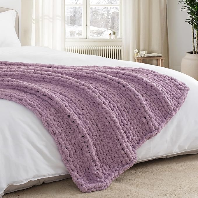 Chunky Knit Throw Blanket 50"X 60", 100% Handmade - Image 8