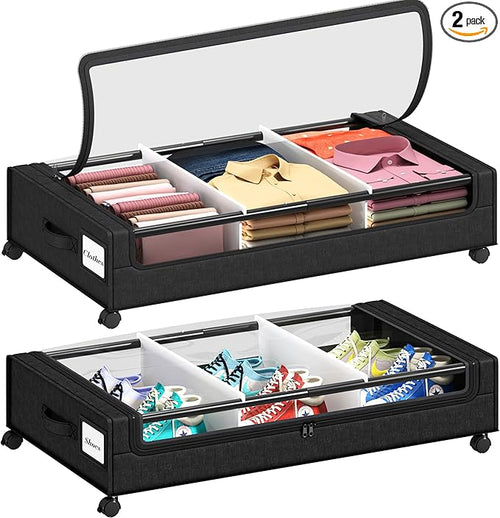 2 Pack Under Bed Storage with 4 Dividers, Large Under Bed Storage Containers by Gientan