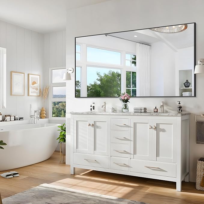 Black Bathroom Mirror for Wall, 30x50 Inch Rectangle Mirrors - Image 5