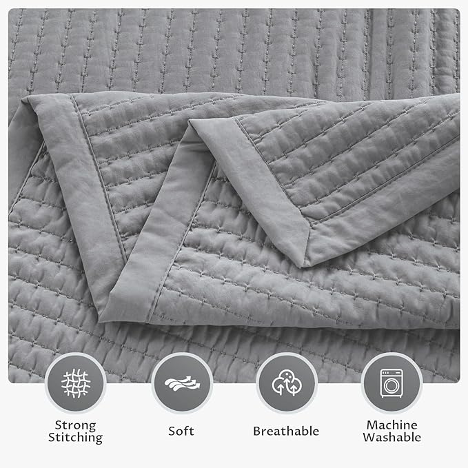 Kasentex KWX1804-GY Quilt Mini Set-Stone Washed-Super Soft Bedspread-Light - Image 4