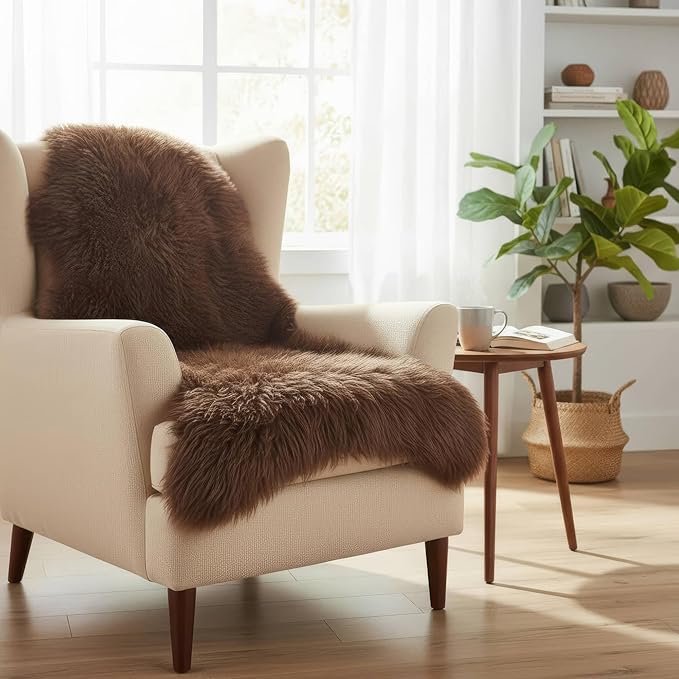 Genuine Dark Brown Sheepskin Rug 2x3 ft, Real Fluffy Single Pelt Fur Accent Rug by SuperAreaRugs