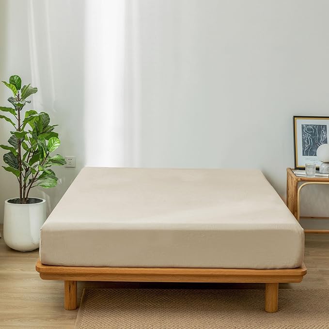 MooMee Fitted Bottom Sheet Only 100% Washed Cotton Linen Like Textured - Image 3