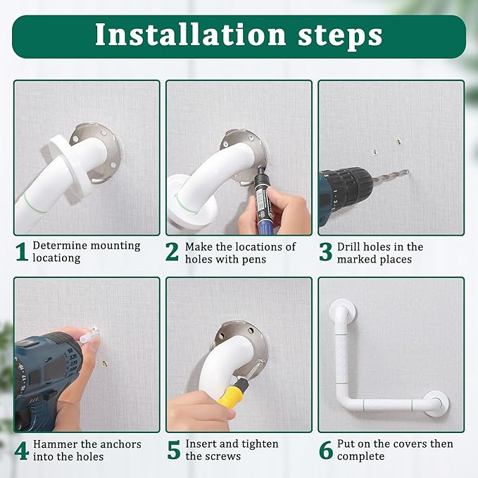 Anti Bathroom Grab Rail, 90° Detachable Right Angle White Stainless Steel - Image 7