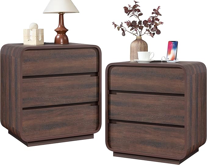 Modern Nightstand Set of 2, 23.2" Wide Wood Bedside Table - Image 8