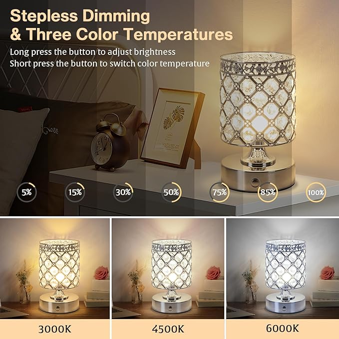 TOBUSA 6000mAh Crystal Battery Operated Lamp, Portable Bedside Touch Small Desk - Image 3