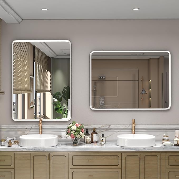 24x32 Silver Bathroom Mirror, Rounded Rectangle Mirror - Image 5