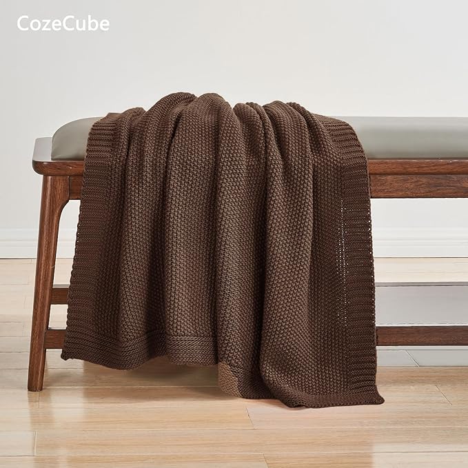 CozeCube Brown Throw Blanket for Couch, Soft Cozy Cable Knit Throw for Bed Sofa - Image 4