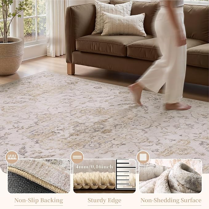 PADOOR 8X10 Area Rug, Rugs for Living Room, Soft Beige Rugs for Bedroom - Image 3