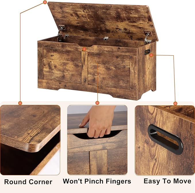 Timberer 39.4" Storage Chest, Wooden Storage Bench, Lift Top Toy Chest - Image 7