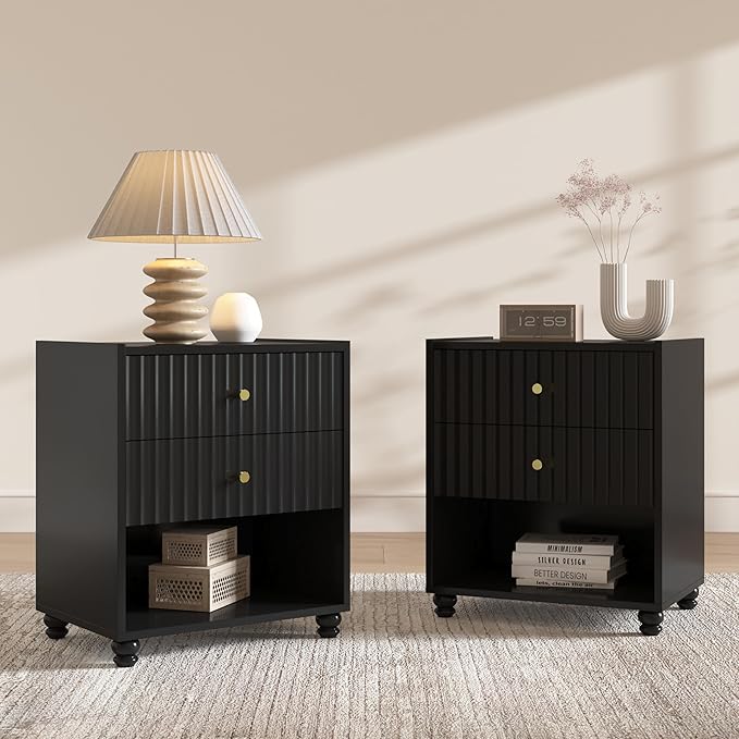 Modern Nightstand, Fluted End Table by ZOSQUARE