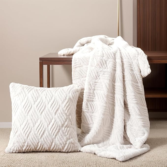 BATTILO HOME White Faux Rabbit Fur Blanket - Image 3
