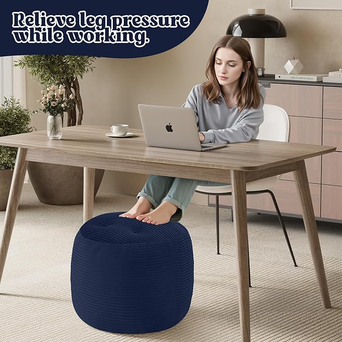 MeMoreCool Stuffed Round Pouf Ottoman Foot Rest, Floor Pouf Foot Stool - Image 5