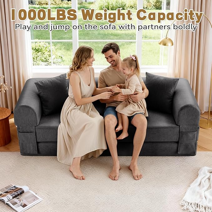Convertible Sleeper Sofa Bed, 78.5 Inch Faux Leather Futon Couch - Image 2