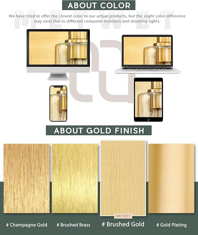 METWET 5-Light Bathroom Light Fixtures, 30 Inch Brushed Gold Vanity Light - Image 9