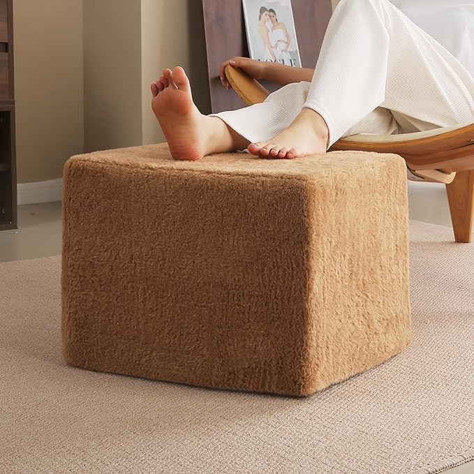 Tiita Pouf Ottoman and Foot Rest, Square Foam Stuffed Floor Pouf by TiitaHome