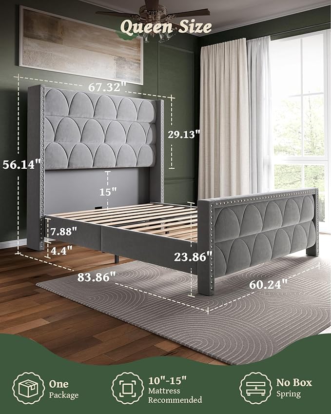 Queen Size Bed Frame with 56" Headboard - Image 2