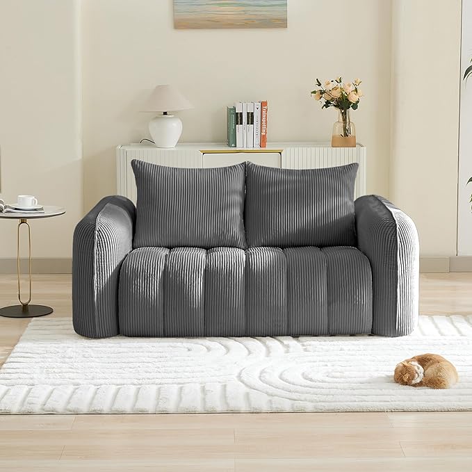 66'' Boneless Corduroy Loveseat Sofa, 2 Seater Tufted Deep Seat Couch by WUTUTUEE