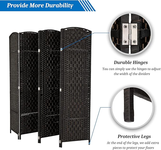 VINGLI 6-Panels Tall Rattan Room Divider, 6 FT Folding Privacy Screen, Indoor - Image 7