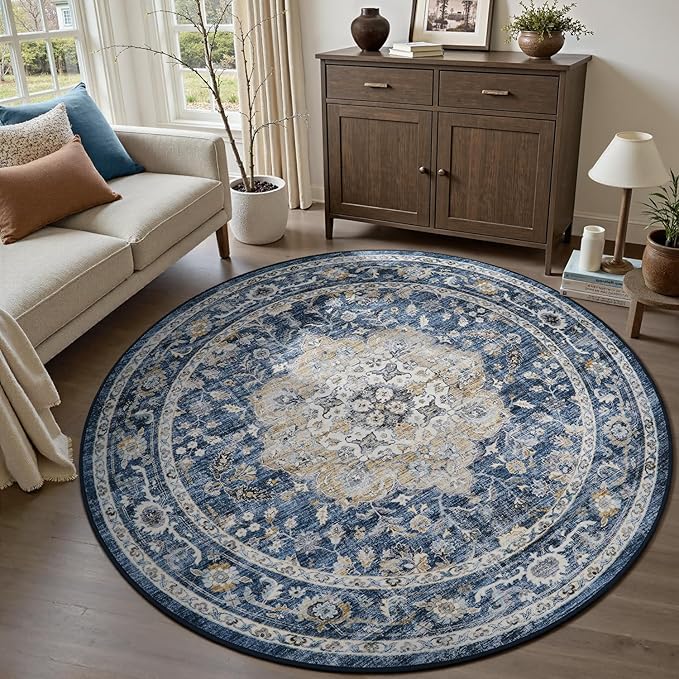 PADOOR 6FT Round Rug, Rugs for Living Room, Soft Blue Circle Rug, Machine - Image 5