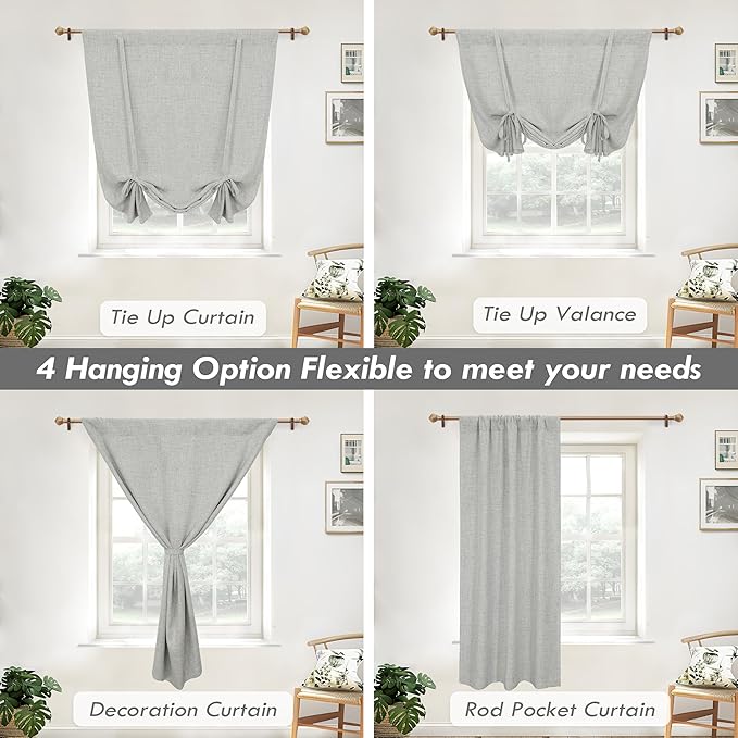 DriftAway Double Layer Linen Blackout Tie Up Curtains Thermal Insulated Fully - Image 9