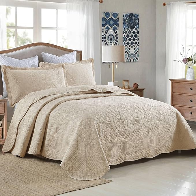 MarCielo 3-Piece 100% Cotton Oversized Bedspread Lightweight Quilt Coverlet - Image 7