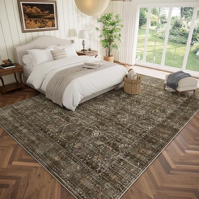 Washable 9x12 Area Rugs for Living Room, Boho Non-Slip Vintage Distress Lager - Image 2