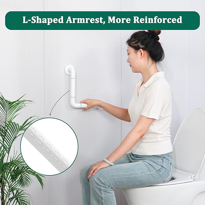 Anti Bathroom Grab Rail, 90° Detachable Right Angle White Stainless Steel - Image 2