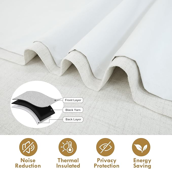 DriftAway Double Layer Linen Blackout Tie Up Curtains Thermal Insulated Fully - Image 4