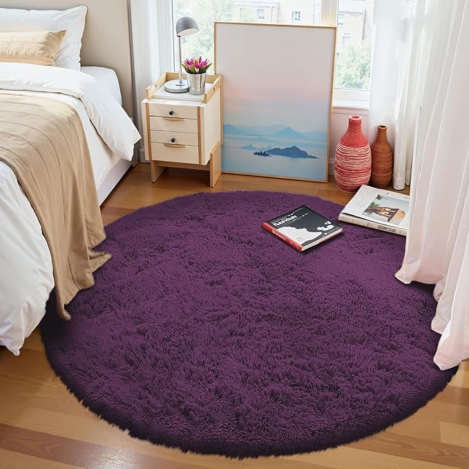 OLANLY Dark Purple Round Rugs for Bedroom - Image 2