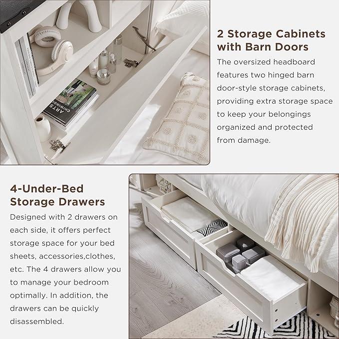 ACCOHOHO Full Bed Frame with 52" Tall Headboard and 4 Drawers, LED Light - Image 5