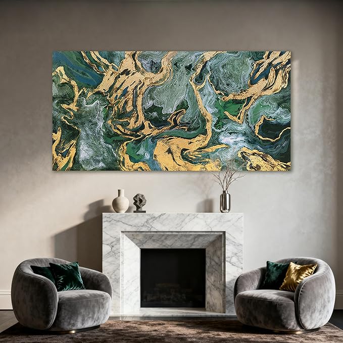 YETHEN WAL Emerald Green Canvas Wall Art, Large Modern Artwork - Image 5