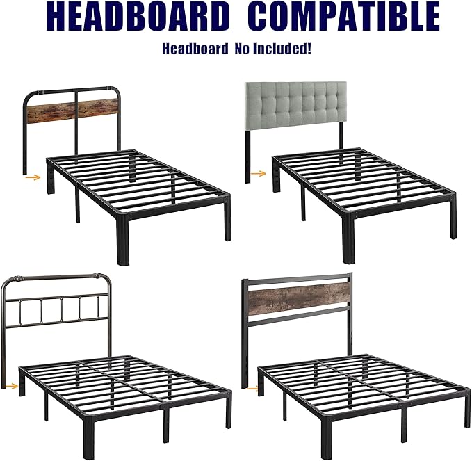 Hunlostten 16" Heavy Duty Twin Bed Frame No Box Spring Needed, Metal Platform - Image 5