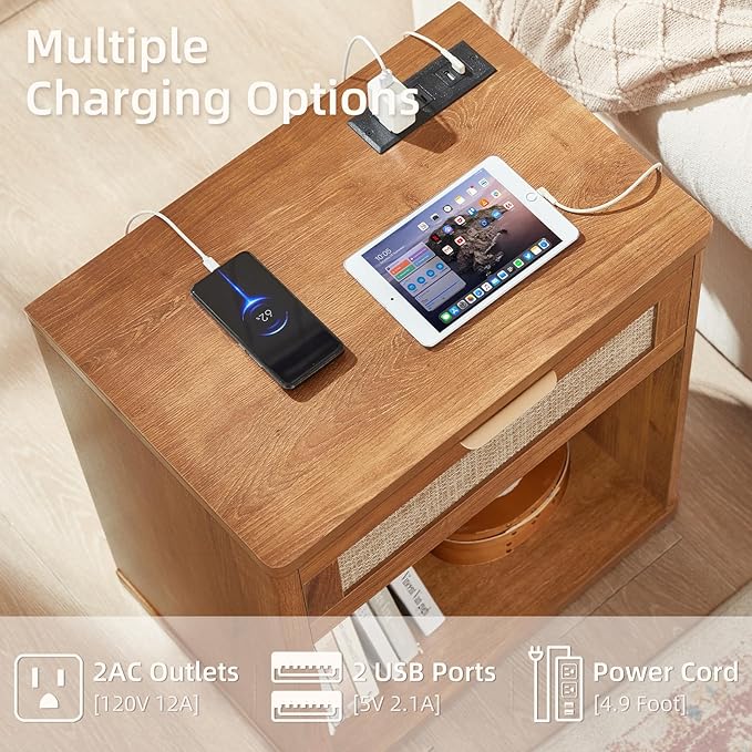 LEYAOYAO Rattan Dresser and Nightstand Set of 3, Boho Wood Dresser - Image 8