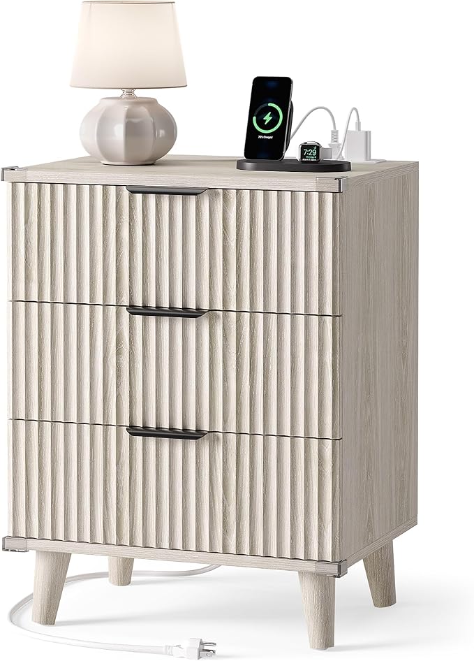 Lulive Wood 3 Drawers Fluted Night Stand by Lulive